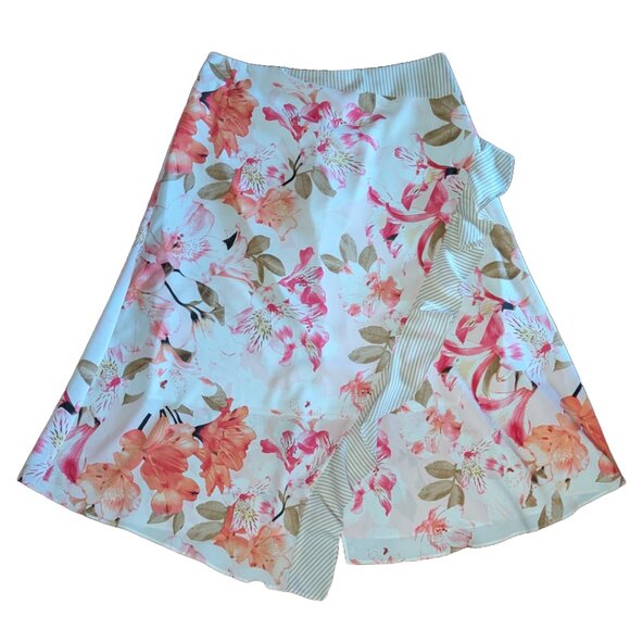 NWOT Multicolor Floral Skirt A-Line Skirt with Striped Waist and Ruffle Sz 12 - Picture 6 of 10